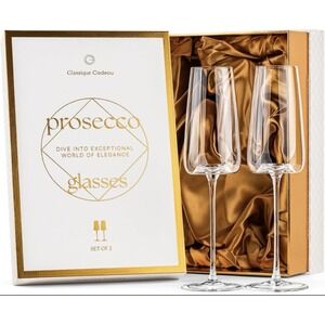 Glassique Cadeau Prosecco Glasses Set of 2 New Boxed Tall Stem